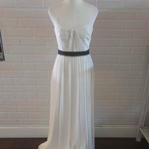 BCBGMaxAzria Strapless White Maxi Dress with Black Band